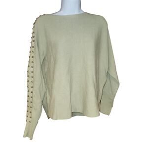 Sioni Milano Light Green Sweater With Metal Balls And Faux Suede Sz L